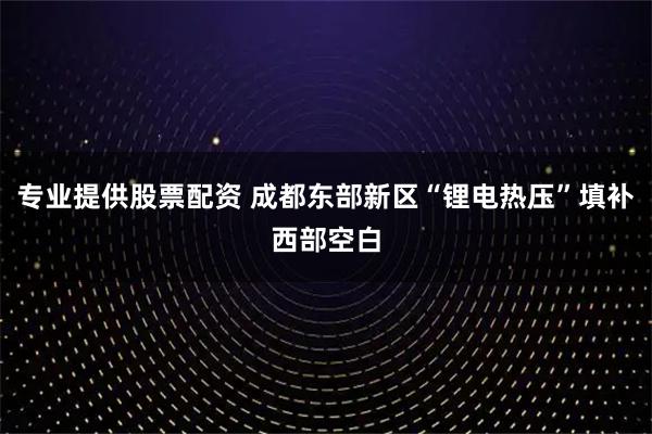 专业提供股票配资 成都东部新区“锂电热压”填补西部空白
